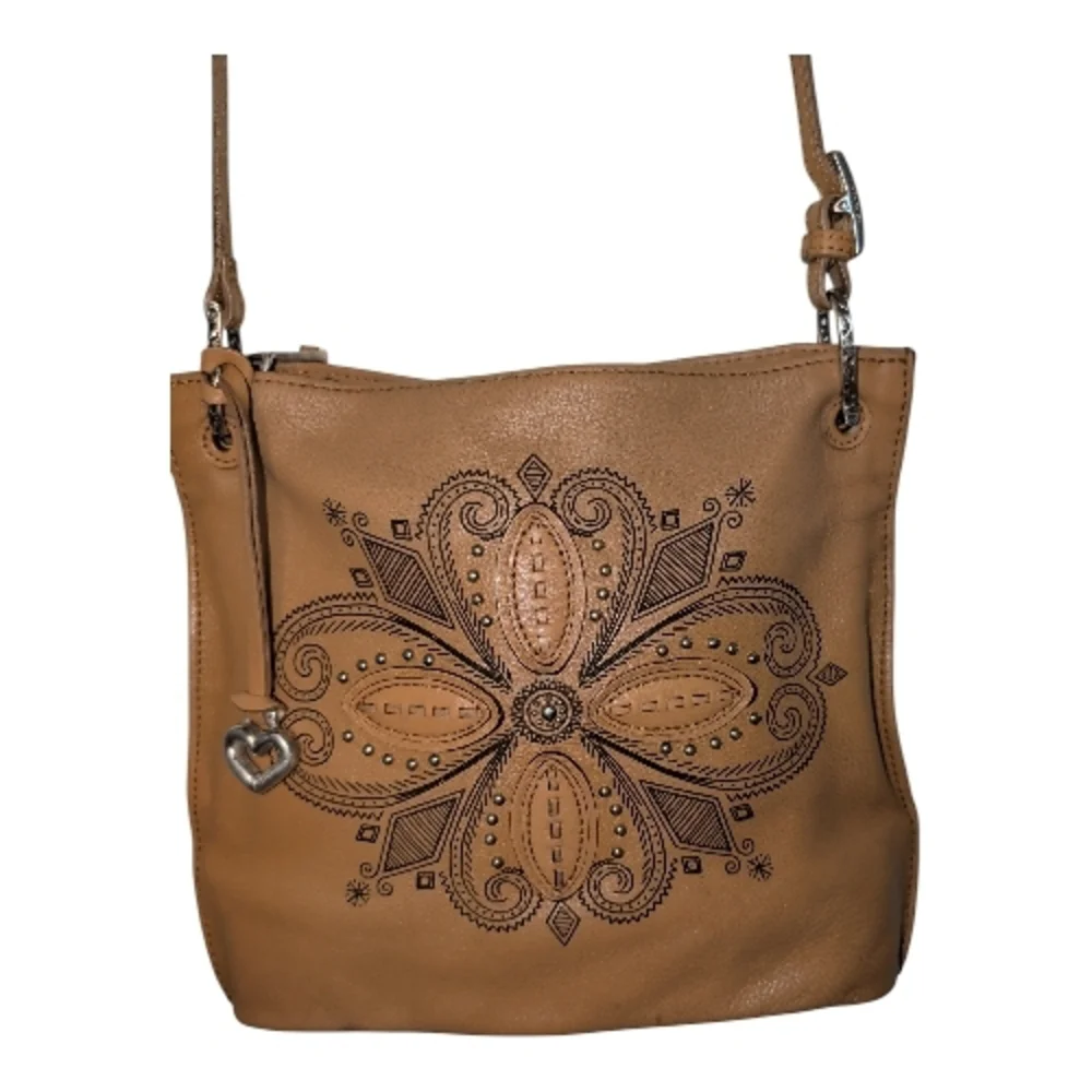 Brighton Tan Shoulder Bag with Black Floral Design - Picture 2 of 14